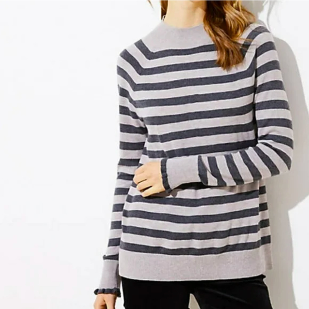 LOFT striped mock neck ruffle cuff sweater S